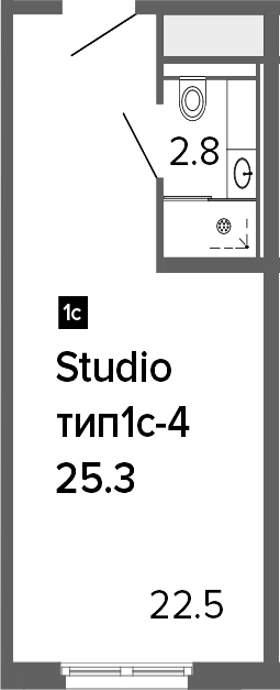 Студия 25 м<sup>2</sup> на 4 этаже Студия 25 м<sup>2</sup> на 4 этаже