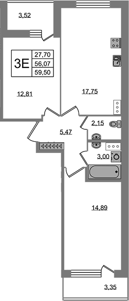 3-комнатная 62 м<sup>2</sup> на 3 этаже 3-комнатная 62 м<sup>2</sup> на 3 этаже