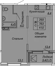 2-комнатная 42 м<sup>2</sup> на 3 этаже 2-комнатная 42 м<sup>2</sup> на 3 этаже