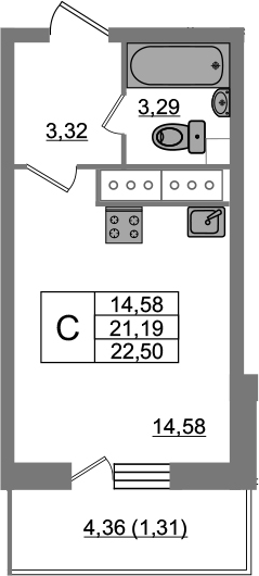 Студия 23 м<sup>2</sup> на 24 этаже Студия 23 м<sup>2</sup> на 24 этаже