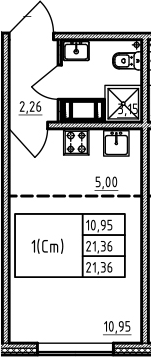 Студия 21 м<sup>2</sup> на 2 этаже Студия 21 м<sup>2</sup> на 2 этаже