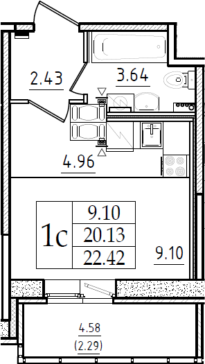 Студия 24 м<sup>2</sup> на 7 этаже Студия 24 м<sup>2</sup> на 7 этаже
