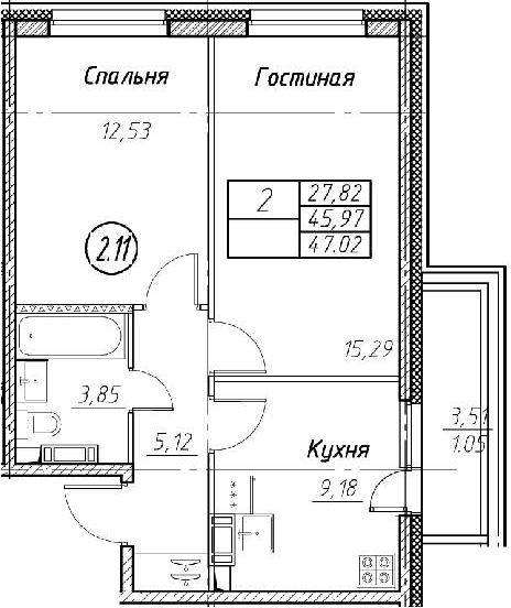 2-комнатная 49 м<sup>2</sup> на 10 этаже 2-комнатная 49 м<sup>2</sup> на 10 этаже