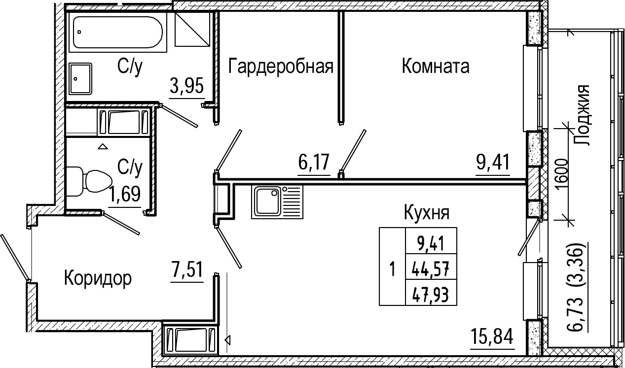 2-комнатная 51 м<sup>2</sup> на 17 этаже 2-комнатная 51 м<sup>2</sup> на 17 этаже