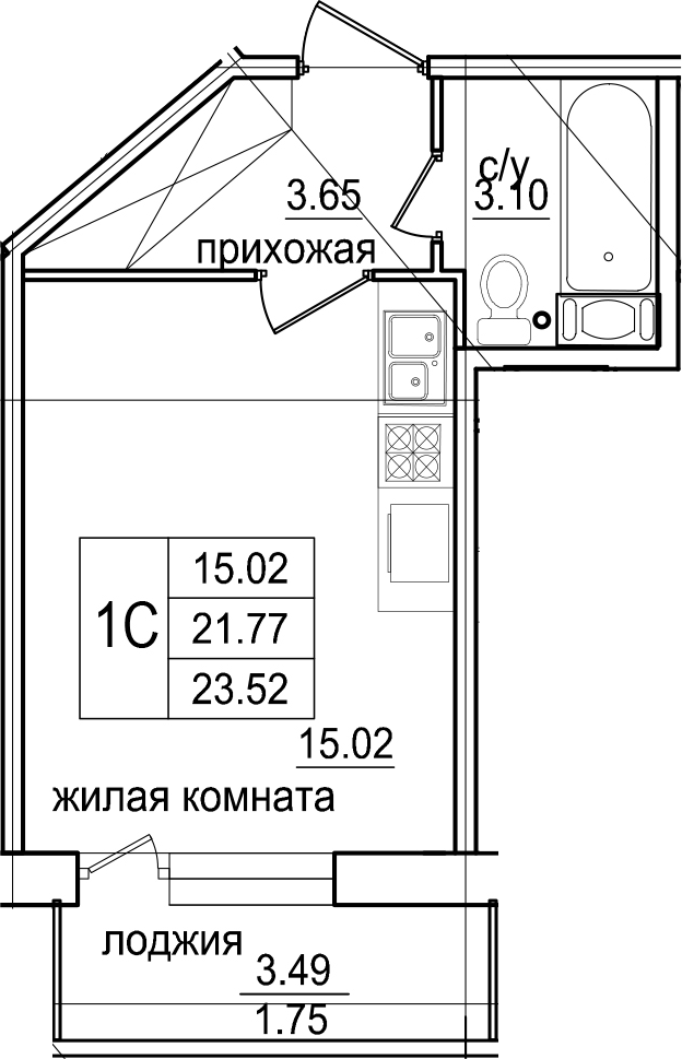 Студия 25 м<sup>2</sup> на 2 этаже Студия 25 м<sup>2</sup> на 2 этаже