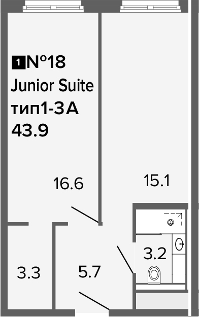 2-комнатная 43 м<sup>2</sup> на 2 этаже 2-комнатная 43 м<sup>2</sup> на 2 этаже