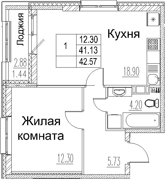 2-комнатная 44 м<sup>2</sup> на 3 этаже 2-комнатная 44 м<sup>2</sup> на 3 этаже