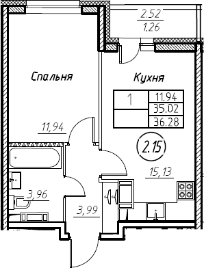2-комнатная 37 м<sup>2</sup> на 13 этаже 2-комнатная 37 м<sup>2</sup> на 13 этаже
