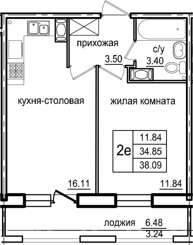2-комнатная 41 м<sup>2</sup> на 10 этаже 2-комнатная 41 м<sup>2</sup> на 10 этаже
