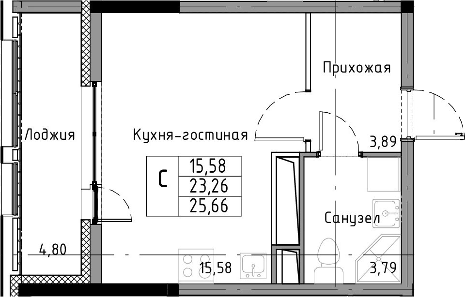 Студия 28 м<sup>2</sup> на 3 этаже Студия 28 м<sup>2</sup> на 3 этаже