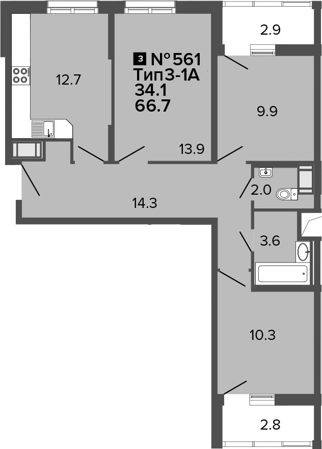 3-комнатная 72 м<sup>2</sup> на 5 этаже 3-комнатная 72 м<sup>2</sup> на 5 этаже