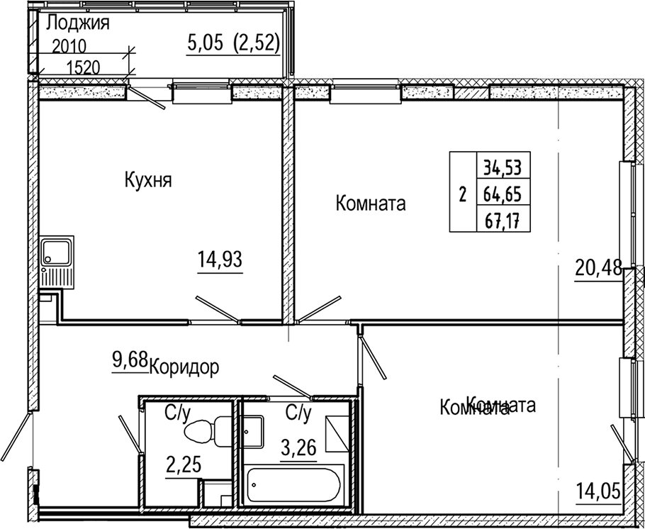 2-комнатная 69 м<sup>2</sup> на 2 этаже 2-комнатная 69 м<sup>2</sup> на 2 этаже