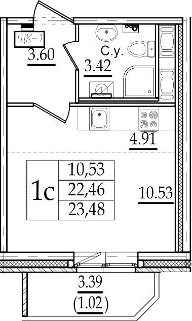 Студия 25 м<sup>2</sup> на 15 этаже Студия 25 м<sup>2</sup> на 15 этаже
