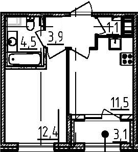 1-комнатная 36 м<sup>2</sup> на 2 этаже 1-комнатная 36 м<sup>2</sup> на 2 этаже