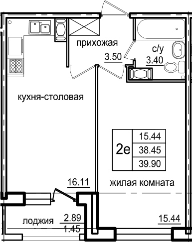2-комнатная 41 м<sup>2</sup> на 4 этаже 2-комнатная 41 м<sup>2</sup> на 4 этаже