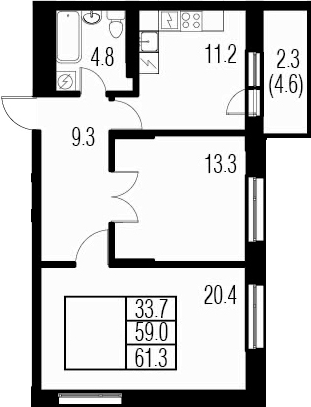 2-комнатная 63 м<sup>2</sup> на 4 этаже 2-комнатная 63 м<sup>2</sup> на 4 этаже