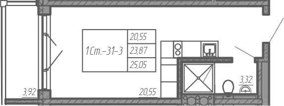 Студия 27 м<sup>2</sup> на 6 этаже Студия 27 м<sup>2</sup> на 6 этаже