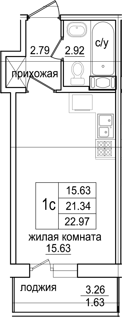 Студия 24 м<sup>2</sup> на 6 этаже Студия 24 м<sup>2</sup> на 6 этаже