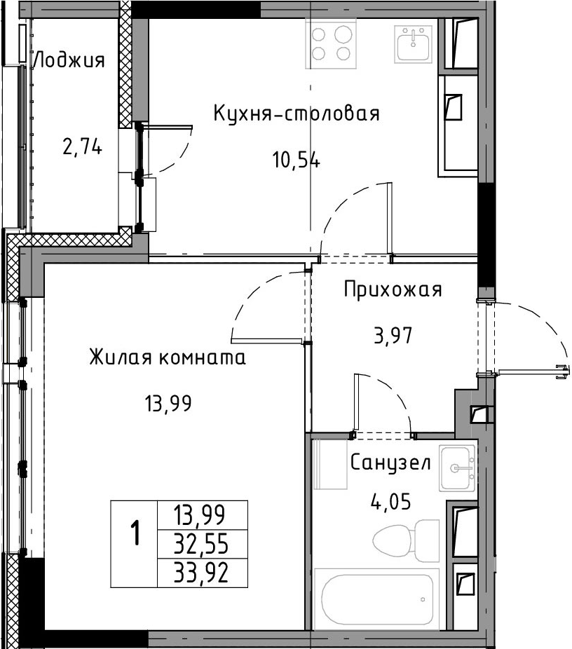 1-комнатная 35 м<sup>2</sup> на 3 этаже 1-комнатная 35 м<sup>2</sup> на 3 этаже