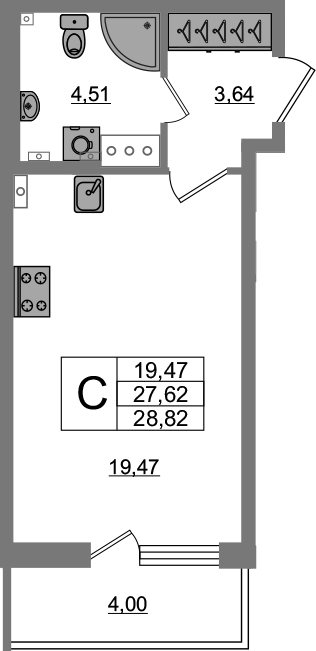 Студия 31 м<sup>2</sup> на 4 этаже Студия 31 м<sup>2</sup> на 4 этаже