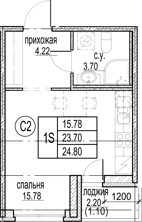 Студия 25 м<sup>2</sup> на 2 этаже Студия 25 м<sup>2</sup> на 2 этаже