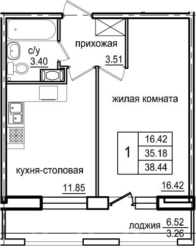 1-комнатная 41 м<sup>2</sup> на 5 этаже 1-комнатная 41 м<sup>2</sup> на 5 этаже