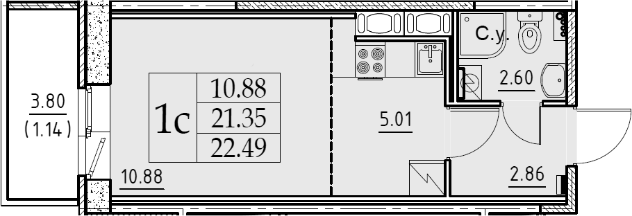 Студия 25 м<sup>2</sup> на 7 этаже Студия 25 м<sup>2</sup> на 7 этаже