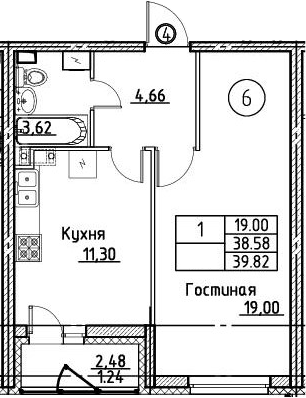 1-комнатная 41 м<sup>2</sup> на 2 этаже 1-комнатная 41 м<sup>2</sup> на 2 этаже