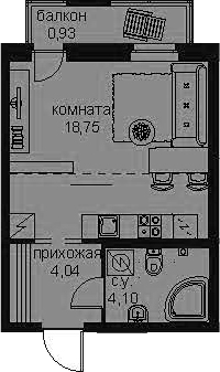 Студия 29 м<sup>2</sup> на 2 этаже Студия 29 м<sup>2</sup> на 2 этаже