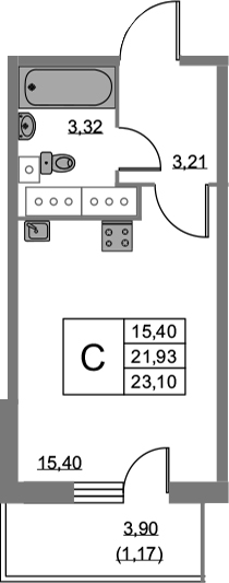 Студия 24 м<sup>2</sup> на 22 этаже Студия 24 м<sup>2</sup> на 22 этаже