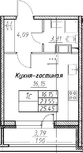 Студия 27 м<sup>2</sup> на 9 этаже Студия 27 м<sup>2</sup> на 9 этаже