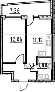 1-комнатная 40 м<sup>2</sup> на 23 этаже 1-комнатная 40 м<sup>2</sup> на 23 этаже