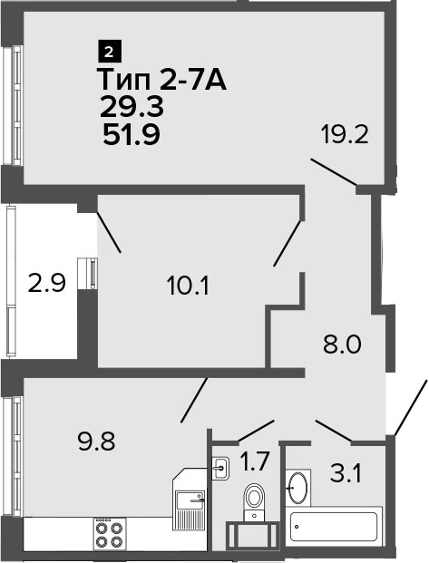 2-комнатная 54 м<sup>2</sup> на 15 этаже 2-комнатная 54 м<sup>2</sup> на 15 этаже
