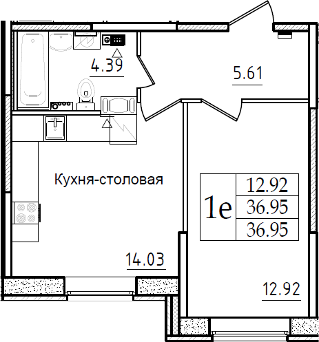 1-комнатная 36 м<sup>2</sup> на 1 этаже 1-комнатная 36 м<sup>2</sup> на 1 этаже
