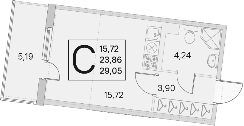 Студия 29 м<sup>2</sup> на 2 этаже Студия 29 м<sup>2</sup> на 2 этаже