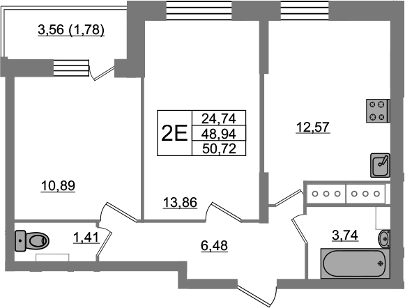 2-комнатная 52 м<sup>2</sup> на 20 этаже 2-комнатная 52 м<sup>2</sup> на 20 этаже