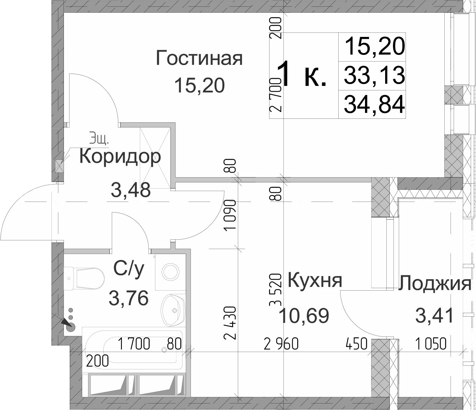 1-комнатная 36 м<sup>2</sup> на 2 этаже 1-комнатная 36 м<sup>2</sup> на 2 этаже