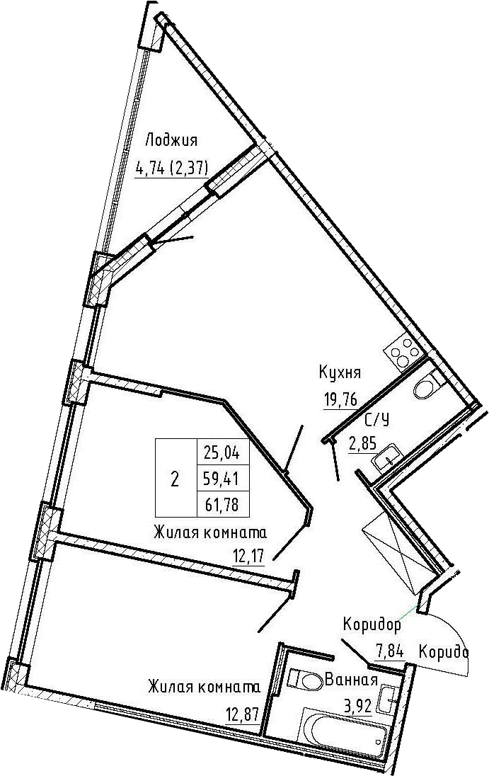 3-комнатная 64 м<sup>2</sup> на 2 этаже 3-комнатная 64 м<sup>2</sup> на 2 этаже