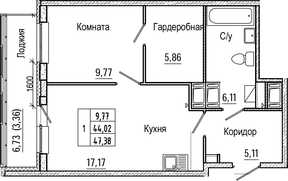 2-комнатная 50 м<sup>2</sup> на 22 этаже 2-комнатная 50 м<sup>2</sup> на 22 этаже