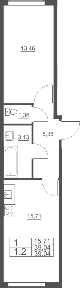 2-комнатная 39 м<sup>2</sup> на 1 этаже 2-комнатная 39 м<sup>2</sup> на 1 этаже