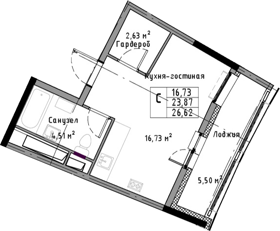 Студия 29 м<sup>2</sup> на 13 этаже Студия 29 м<sup>2</sup> на 13 этаже