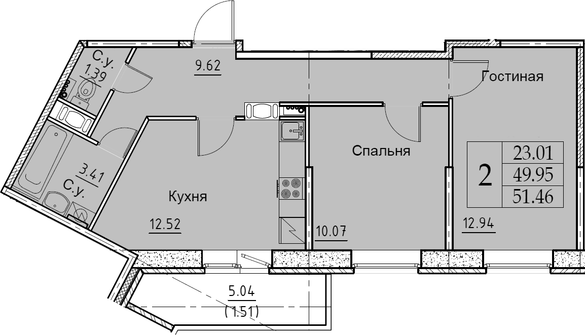 2-комнатная 54 м<sup>2</sup> на 10 этаже 2-комнатная 54 м<sup>2</sup> на 10 этаже