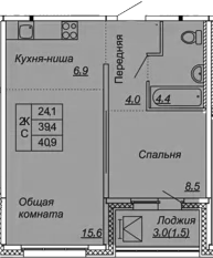 2-комнатная 42 м<sup>2</sup> на 12 этаже 2-комнатная 42 м<sup>2</sup> на 12 этаже
