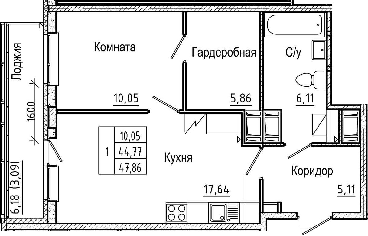2-комнатная 50 м<sup>2</sup> на 21 этаже 2-комнатная 50 м<sup>2</sup> на 21 этаже