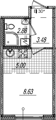 Студия 19 м<sup>2</sup> на 8 этаже Студия 19 м<sup>2</sup> на 8 этаже