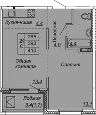 2-комнатная 42 м<sup>2</sup> на 3 этаже 2-комнатная 42 м<sup>2</sup> на 3 этаже