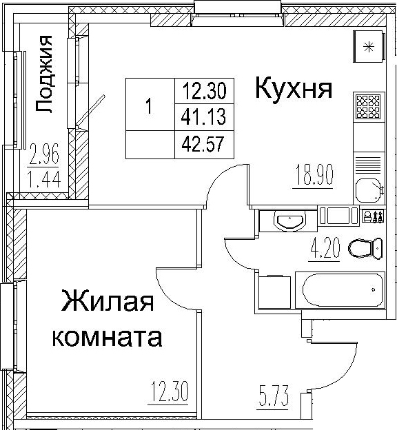 2-комнатная 44 м<sup>2</sup> на 6 этаже 2-комнатная 44 м<sup>2</sup> на 6 этаже