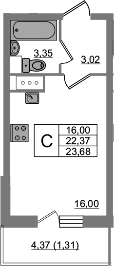 Студия 26 м<sup>2</sup> на 4 этаже Студия 26 м<sup>2</sup> на 4 этаже