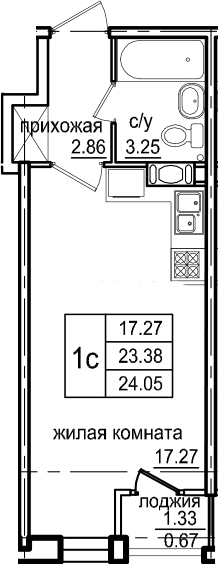 Студия 24 м<sup>2</sup> на 3 этаже Студия 24 м<sup>2</sup> на 3 этаже
