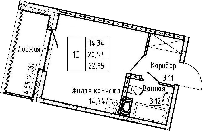 Студия 25 м<sup>2</sup> на 6 этаже Студия 25 м<sup>2</sup> на 6 этаже